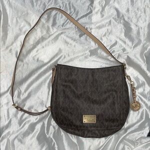 Michael Kors Brown Monogram Crossbody with Gold Hardware
